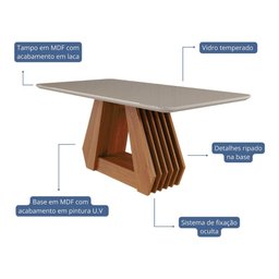 Mesa de Jantar Retangular 90x180cm Tampo Mdf/vidro Agata Cimol Cinamomo/off White - 4
