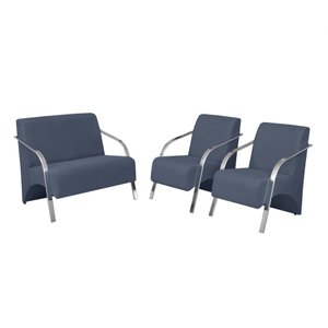 Conjunto Vênus 2 Poltronas de 1 Lugar e 1 de 2 Lugares Braço Alumínio Dsalla Suede. Azul Bic