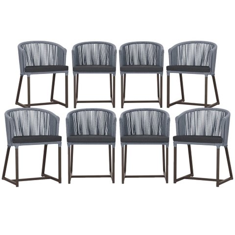 8 Cadeiras de Jantar Área Noronha em Alumínio com Pintura Marrom Corda Náutica Estofado 11 Trama Ori
