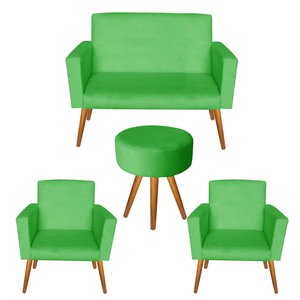 Kit 1 Namoradeira e 2 Poltronas Nina e 1 Puff Sófia Corino Verde - Móveis Mafer
