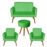Kit 1 Namoradeira e 2 Poltronas Nina e 1 Puff Sófia Corino Verde - Móveis Mafer - 1