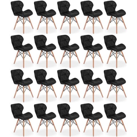 Kit 20 Cadeiras de Jantar Charles Eames Slim Wood Estofada - Preto