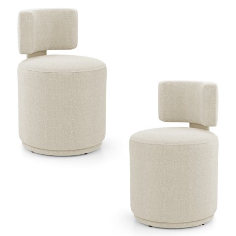 Kit 02 Puffs Decorativos Orgânicos Living Melis Minimalista Bouclê Bege - Desk Design