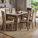 Ver imagem 1 de Conjunto Sala de Jantar Mocha Mesa Tampo de Vidro 6 Cadeiras Rustic/Crema/Sintético Bege Madesa