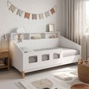 Ver imagem 3 de Cama Montessoriana Mavi Juvenil com Colchão Nichos Cabeceira Proteção Lateral Pés Madeira - Branco