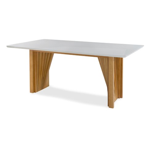 Mesa de Jantar Paolla 10 Lugares 240x110cm Madeira Maciça Tampo com Vidro - Off White/peroba