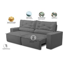 Sofá Retrátil e Reclinável 3 lugares com Molas 2,00m Laura Suede Cinza Madelina - 2