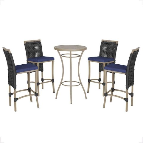 Mesa Bistrô 4 Banquetas Roma Fendi Corda Estofado 10 Trama Preto