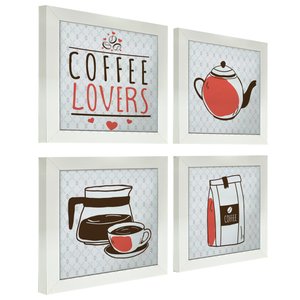 Quadro Decorativo Cozinha Café Padaria Copa 20x20cm Kit 4 un Arte na Arte Moldura Branca