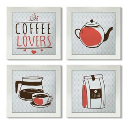 Quadro Decorativo Cozinha Café Padaria Copa 20x20cm Kit 4 un Arte na Arte Moldura Branca - 2