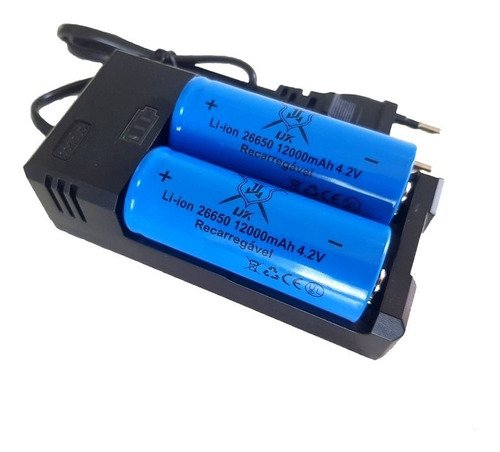 Super Carregador Duplo + 2 Baterias 26650 para Lanterna T9 Ljx