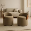 Ver imagem 2 de Kit 2 Puff Redondo Curvo Orgânico com Encosto Confortável Resistente Composé Suede Corino Suede