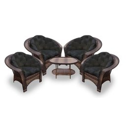 Conjunto de Poltronas Fibra Sintética 19 - 4 Poltronas + 1 Mesa Centro - Tecido Duna Preto - 1