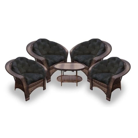 Conjunto de Poltronas Fibra Sintética 19 - 4 Poltronas + 1 Mesa Centro - Tecido Duna Preto