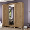 Ver imagem 1 de Guarda-roupa Casal Kappesberg 3 Portas Reversiveis de Correr 3 Espelhos 2 Prateleiras Nogueira