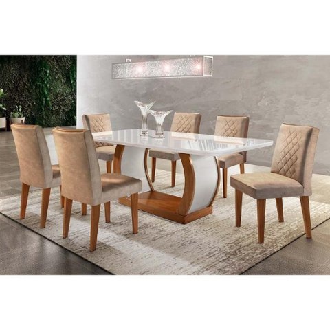 Sala de Jantar Completa Vidro 180cm + 6 Cadeiras Imbuia Capuccino Chocolate