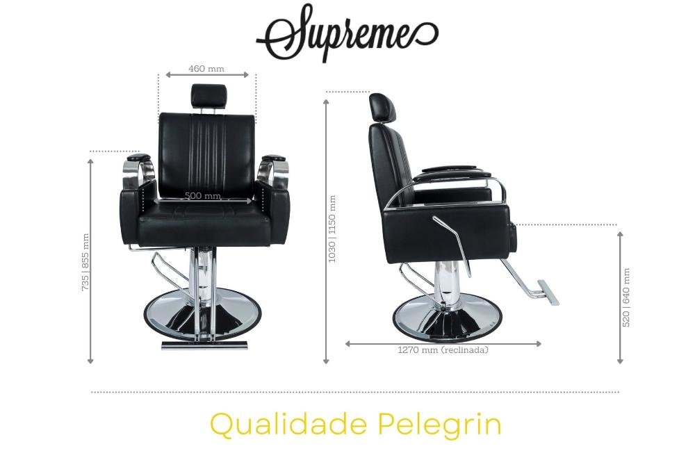 Cadeira Hidráulica Reclinável Barbeiro Salão Pelegrin PEL-6413 Preto - 2
