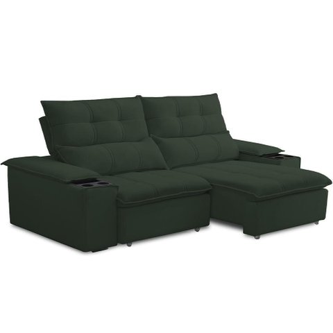 Sofá Retrátil Reclinável para Sala de Estar Living 210cm Ártico F04 Veludo Verde - Lyam Decor