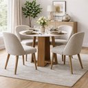 Ver imagem 3 de Mesa de Jantar 6 Lugares Redonda 135cm Tampo MDF com Vidro Belly N01 Ypê Off White - Lyam Decor
