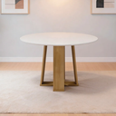 Ver imagem 1 de Mesa de Jantar 6 Lugares Redonda 135cm Tampo MDF com Vidro Belly N01 Ypê Off White - Lyam Decor
