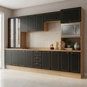 Ver imagem 1 de Cozinha Modulada 6 Peças Aéreos, Balcões e Cristaleira Conecta Frise Yescasa Cinamomo/Preto