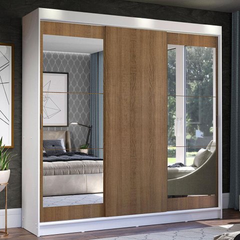 Guarda-roupa Casal Madesa Istambul 3 Portas de Correr com Espelhos 3 Gavetas