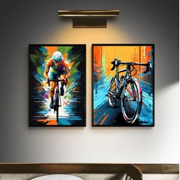 Kit 2 Quadros Arte Colorida Bike - Ciclista 33x24cm - com Vidro:moldura Preta - 1