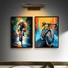 Kit 2 Quadros Arte Colorida Bike - Ciclista 33x24cm - com Vidro:moldura Preta - 1