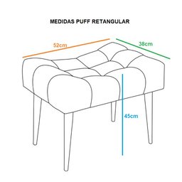 Puff banqueta retangular preto pé palito com detalhe em costura - 2
