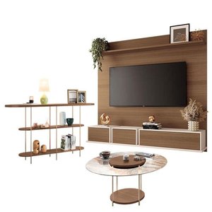 Home Suspenso Max Castanho Off White e Aparador Infinity e Mesa de Centro Sky com Tampo de Vidro
