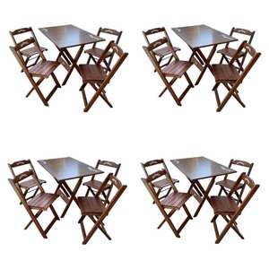 Kit 4 Conjuntos Mesa Dobrável Madeira 110x70 com 4 Cadeiras Personalizada Jack Imbuia - Cor: Marrom