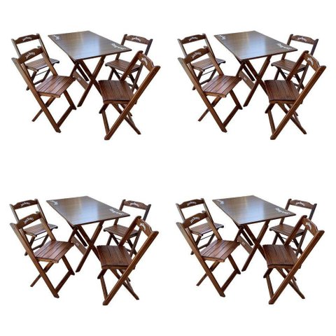 Kit 4 Conjuntos Mesa Dobrável Madeira 110x70 com 4 Cadeiras Personalizada Jack Imbuia - Cor: Marrom