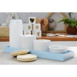 Kit Higiene Bebê Moderno Porcelanas Bandeja Mdf Maternidade Térmica K013 - Azul - 7