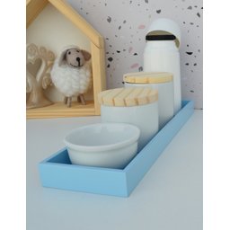 Kit Higiene Bebê Moderno Porcelanas Bandeja Mdf Maternidade Térmica K013 - Azul - 1