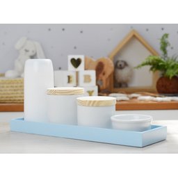 Kit Higiene Bebê Moderno Porcelanas Bandeja Mdf Maternidade Térmica K013 - Azul - 9