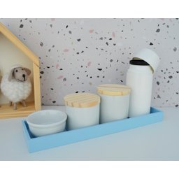 Kit Higiene Bebê Moderno Porcelanas Bandeja Mdf Maternidade Térmica K013 - Azul - 2