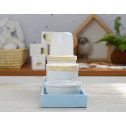 Kit Higiene Bebê Moderno Porcelanas Bandeja Mdf Maternidade Térmica K013 - Azul - 2