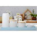 Ver imagem 1 de Kit Higiene Bebê Moderno Porcelanas Bandeja Mdf Maternidade Térmica K013 - Azul