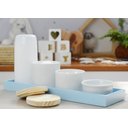 Ver mais imagens de Kit Higiene Bebê Moderno Porcelanas Bandeja Mdf Maternidade Térmica K013 - Azul