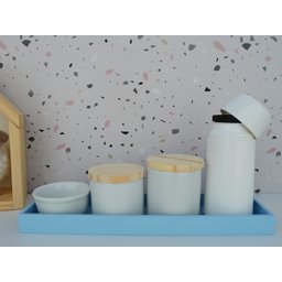 Kit Higiene Bebê Moderno Porcelanas Bandeja Mdf Maternidade Térmica K013 - Azul - 3