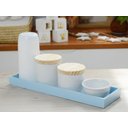 Ver imagem 3 de Kit Higiene Bebê Moderno Porcelanas Bandeja Mdf Maternidade Térmica K013 - Azul