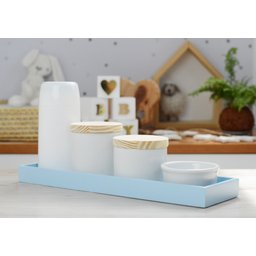 Kit Higiene Bebê Moderno Porcelanas Bandeja Mdf Maternidade Térmica K013 - Azul - 4