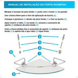 Kit 2 Suporte Prateleira Porta Shampoo Canto Banheiro Vidro Único - 3