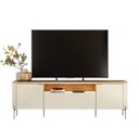 Ver imagem 1 de Rack Bancada Dourados para TV até 75 Polegadas Pés em Metal - Offwhite/Canela