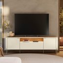 Ver imagem 2 de Rack Bancada Dourados para TV até 75 Polegadas Pés em Metal - Offwhite/Canela