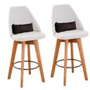 Ver imagem 1 de Kit 02 Banquetas Alta Maya Giratória Com Encosto Gourmet Linho Bege e Almofada Sintético Marrom