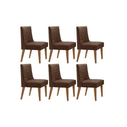 Cadeira Sala de Jantar Dafne Kit 6 Un Madeira Capuccino/suede Marrom - Rufato