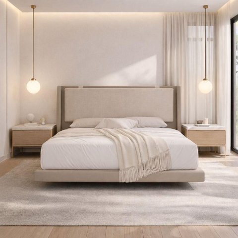 Cama Casal Flutuante Viena Design Elegante em MDF-MDP Bege Jasper Móveis