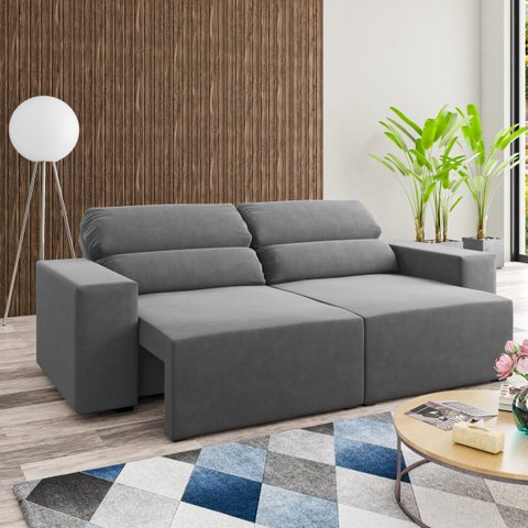 Estofado 3 Lugares Jersey Cinza - Casa Giulia