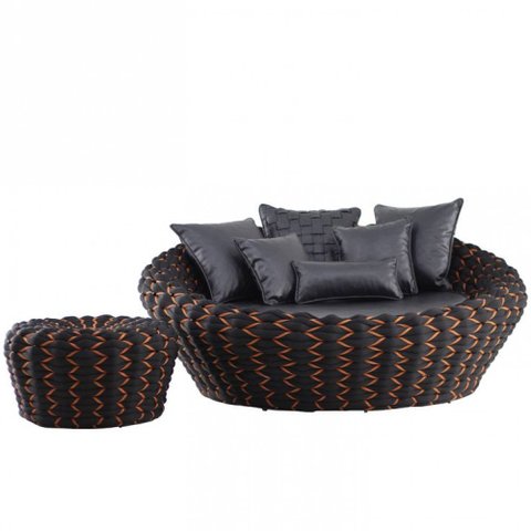 Chaise e Puff Monique em Trico Náutico Alumínio para Edícula, Piscina Trama Original